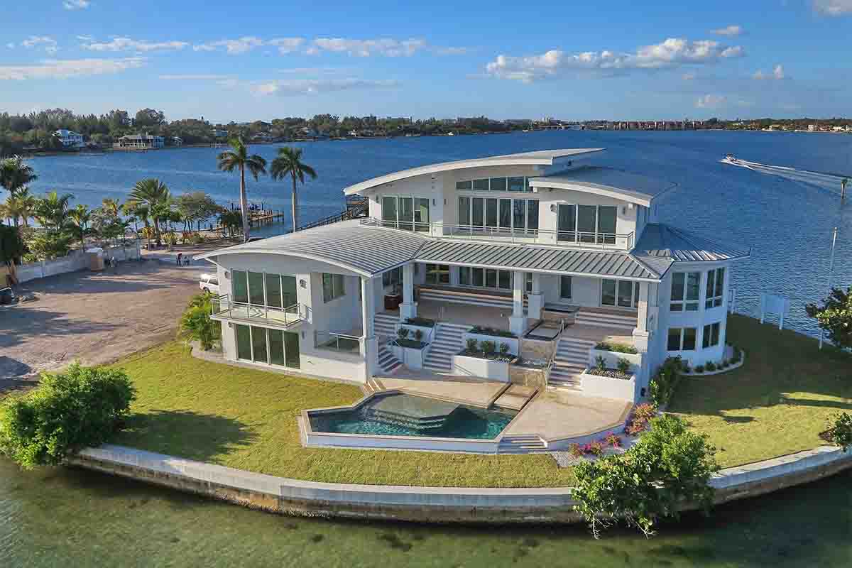 Aerial view of waterfront property